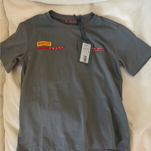 Prada Kids Charcoal Gray Tee with Red Accents